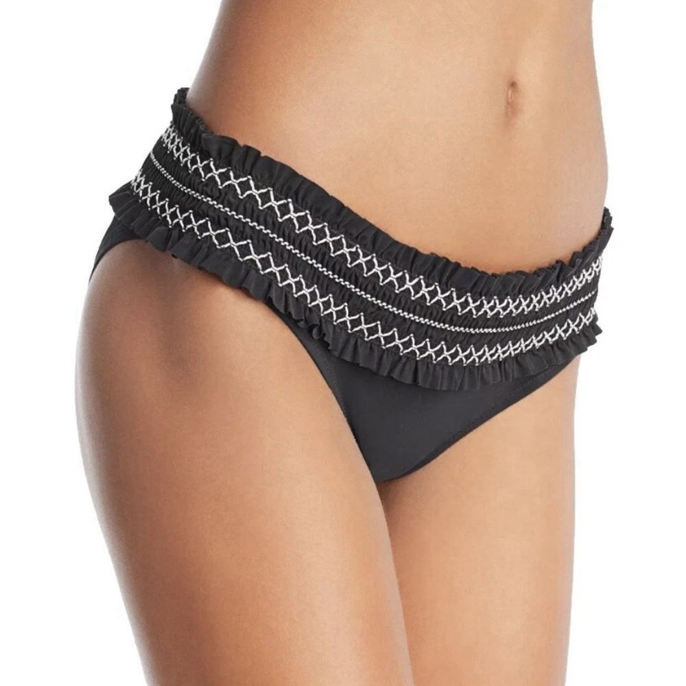 Tory Burch Womens Black Ruffle Bikini Bottom Swim Ruched Beach Large 8
